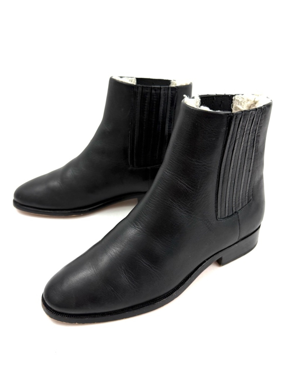 J. Crew Sherpa Lined Black Leather Chelsea Boots